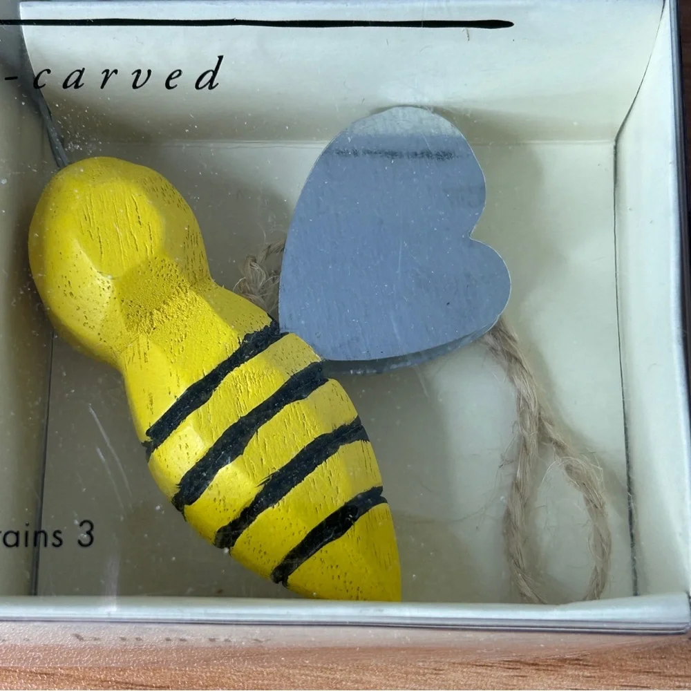 Ladybug Bunny and Bee Ornaments Pier 1 Imports Hand Carved Wood Artsy Rustic